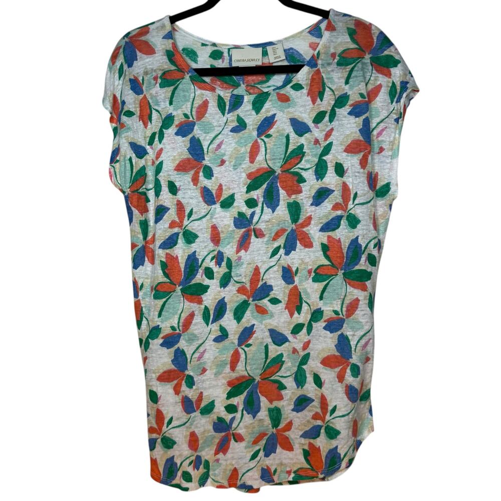 Cynthia Rowley Linen bright floral print cap sleeve blouse - Large